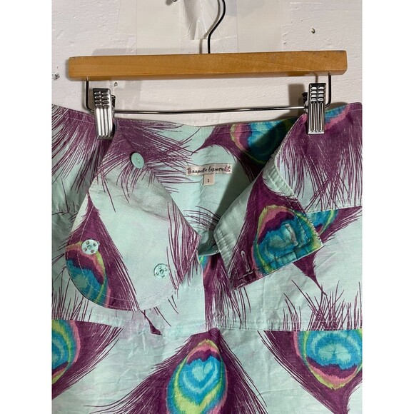 Vintage Nanette Lepore Ultra Mini Low Rise Skirt Peacock Feathers Boho 00s Y2K - Picture 5 of 14